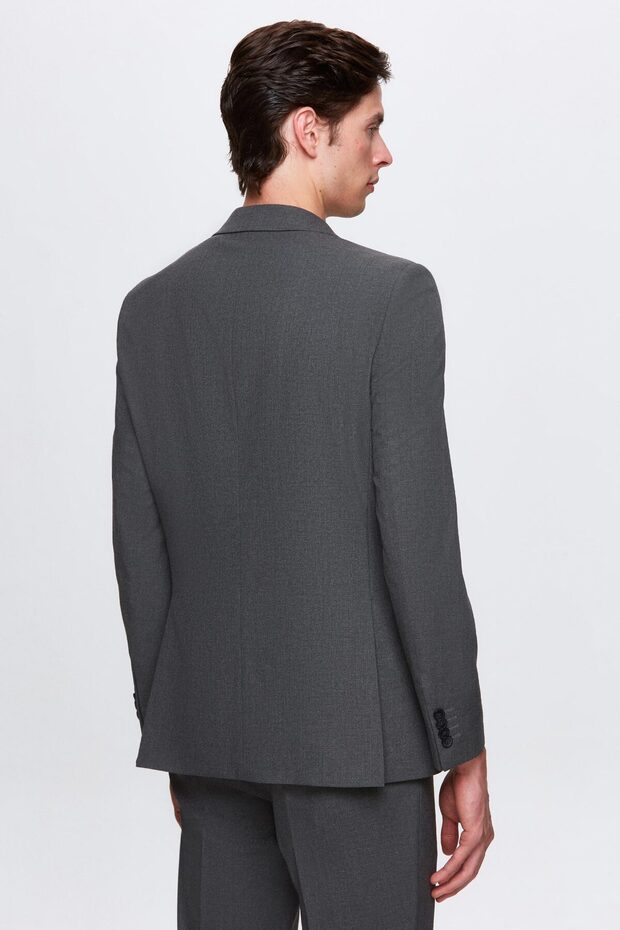 Slim Fit szürke, sima, egyszínű galléros, dupla sliccelt, bélelt öltöny - 4