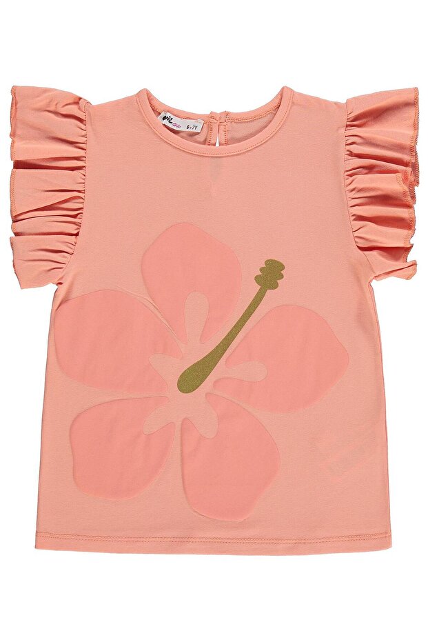 Floral Ruffle T-Shirt for 6-9 Years Old - Powder