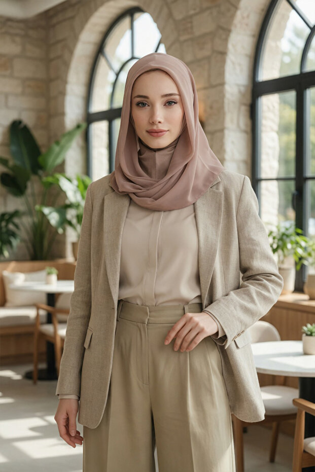 وشاح شيفون عملي من القطن الممشط مع دعامات داخلية، لون مينك داكن، PS-45