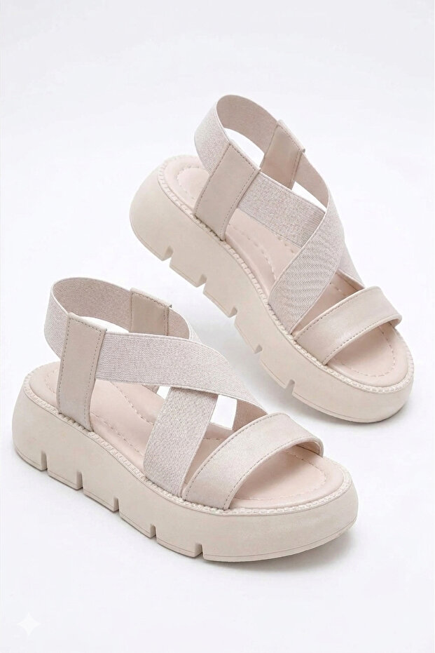 Girl's Beige Lightweight Elastic Non-Slip Sole Orthopedic Sandals
