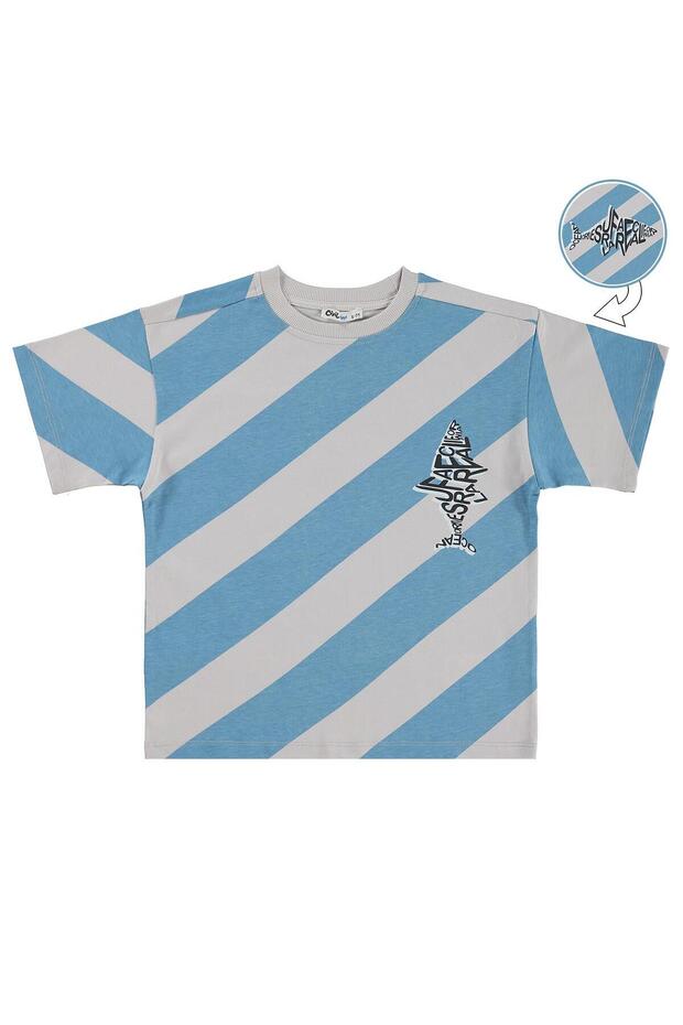 Verev Stripe Back Print T-Shirt for 6-9 Years Old - Blue