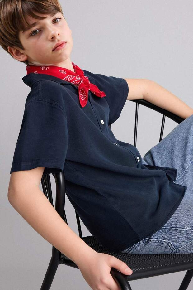 Regular Fit Apaş Collar Flowy Fabric Short Sleeve Shirt for Boys H5646A826Sm