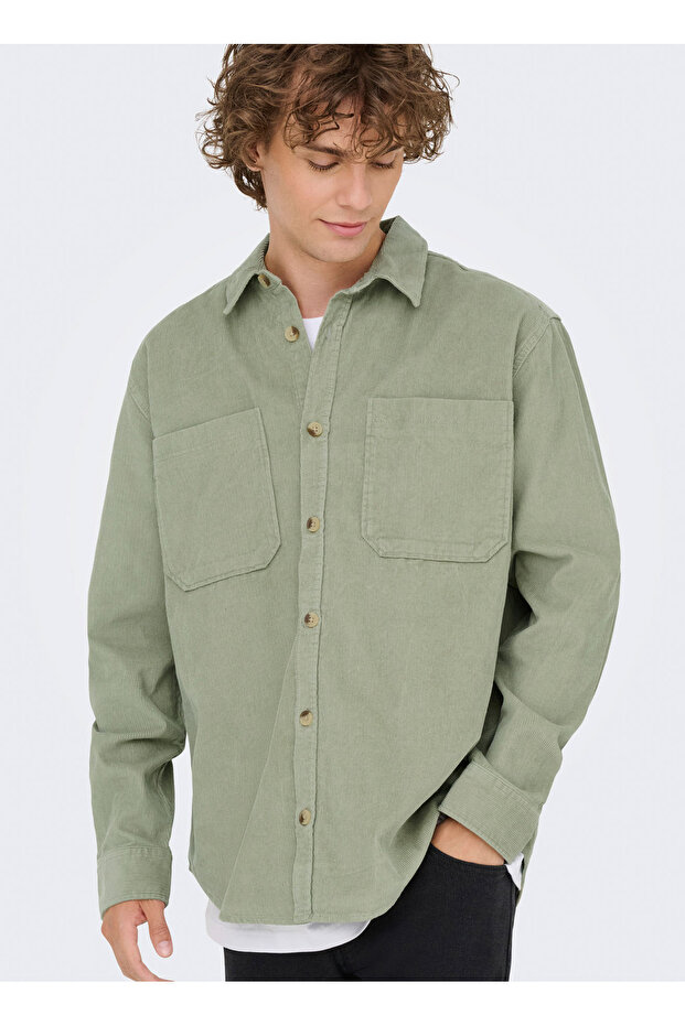 Yeşil Erkek Rahat Baskılı Gömlek ONSALP RLX 2PKT WASHD CORD LS SHIRT - 6