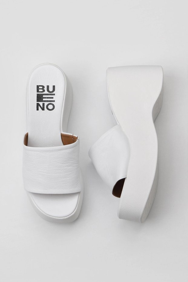 White Leather Women's Wedge Heeled Slippers 01Wy9000