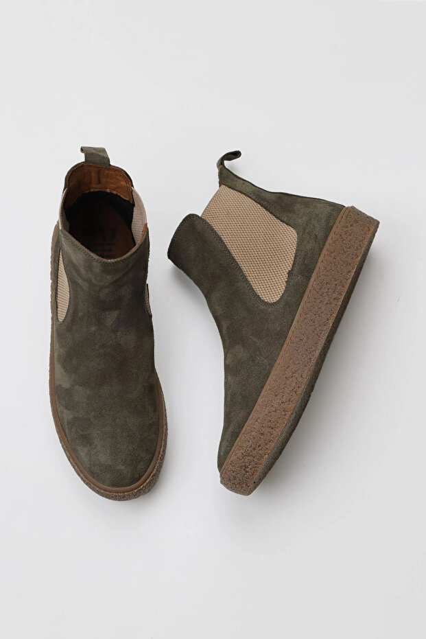 Khaki Suede Women's Flat Boots 01Wt3206