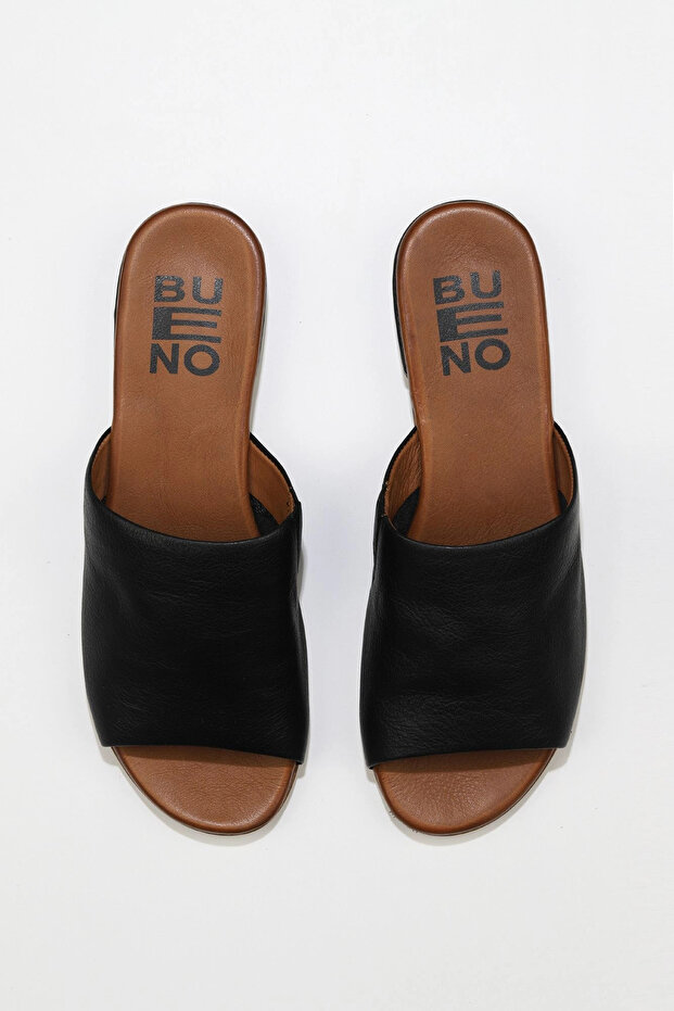 Black Khv-Beige Leather Women's Flat Slippers 01Wu3100