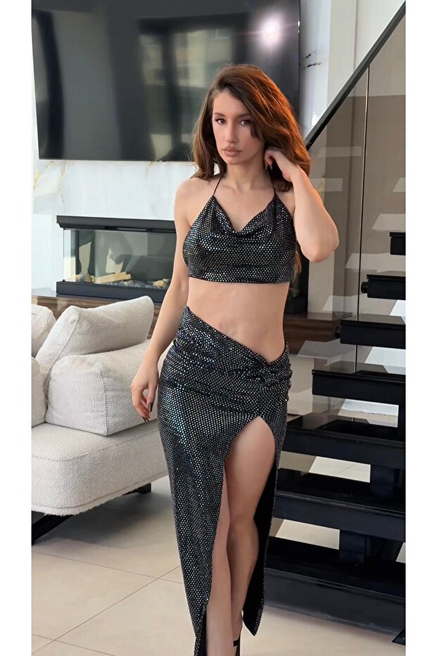 Compleu format din 2 piese cu efect glitter - 4