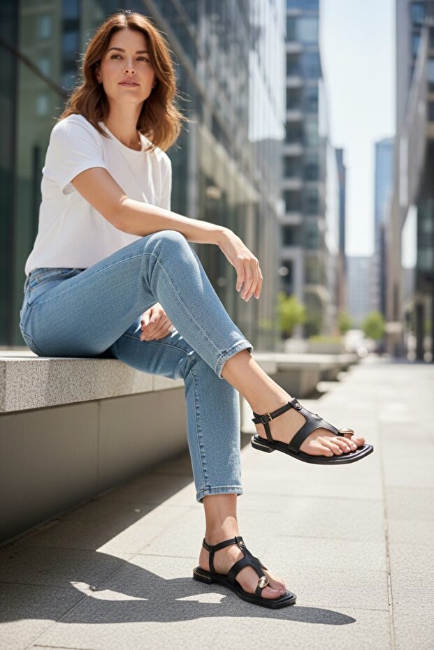 Flip-Flop Thermo Non-Slip Sole Gold Stone Detailed Sandals