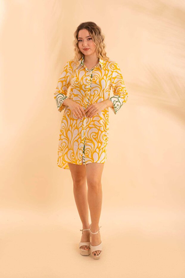 Short shirt oversized ethnic yellow bnts-23009-b