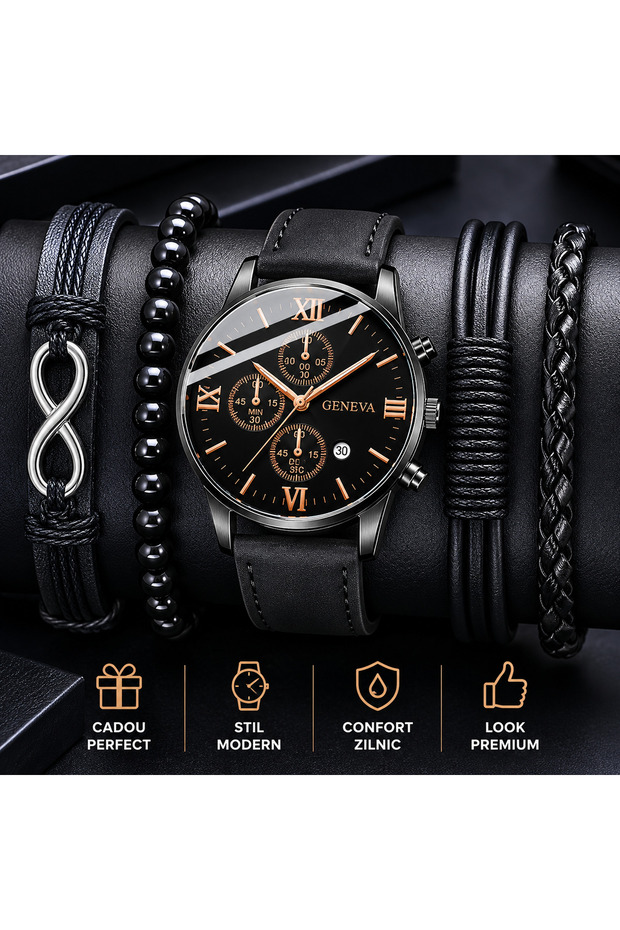 Set Cadou Bărbați Ceas Negru și Brățări – Cadou Elegant Masculin - 2
