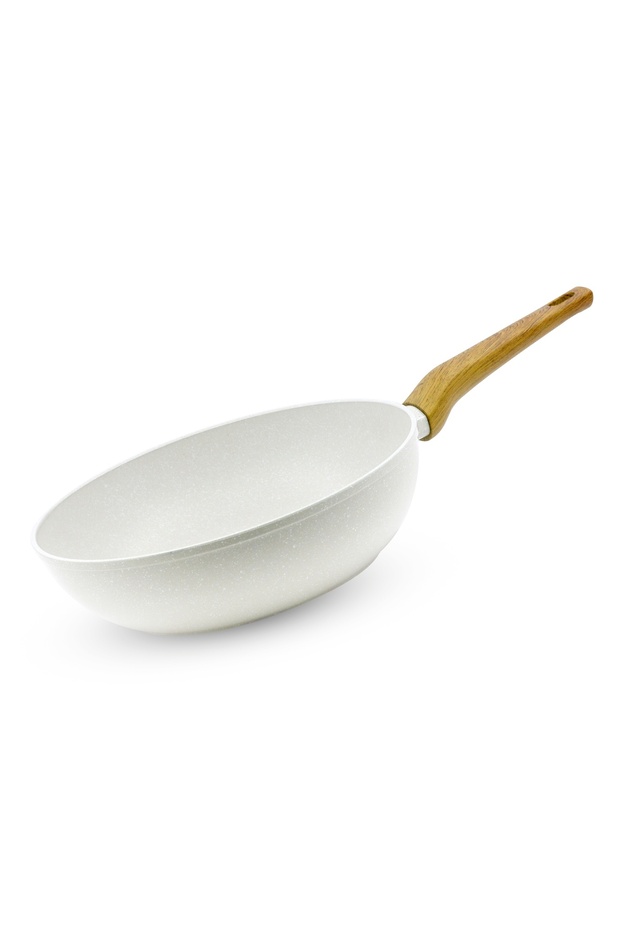 28cm 3L Forged Aluminum Wok Trivet Marble Non-Stick Deep Fry Pan Induction Gas