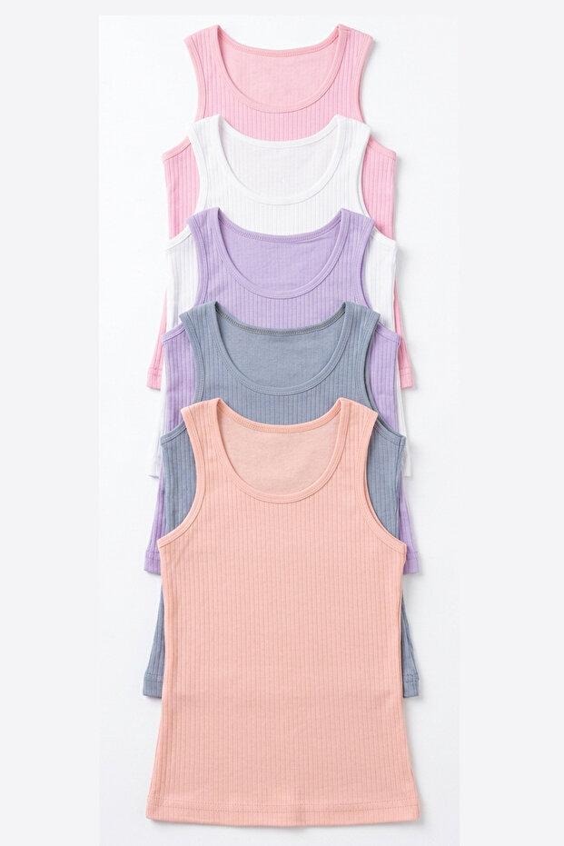 Girl's Undershirt Wide Strap Pack of 5 Lycra Ribbed Camisole SALMON