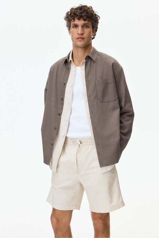 Regular Fit Linen-blend shorts