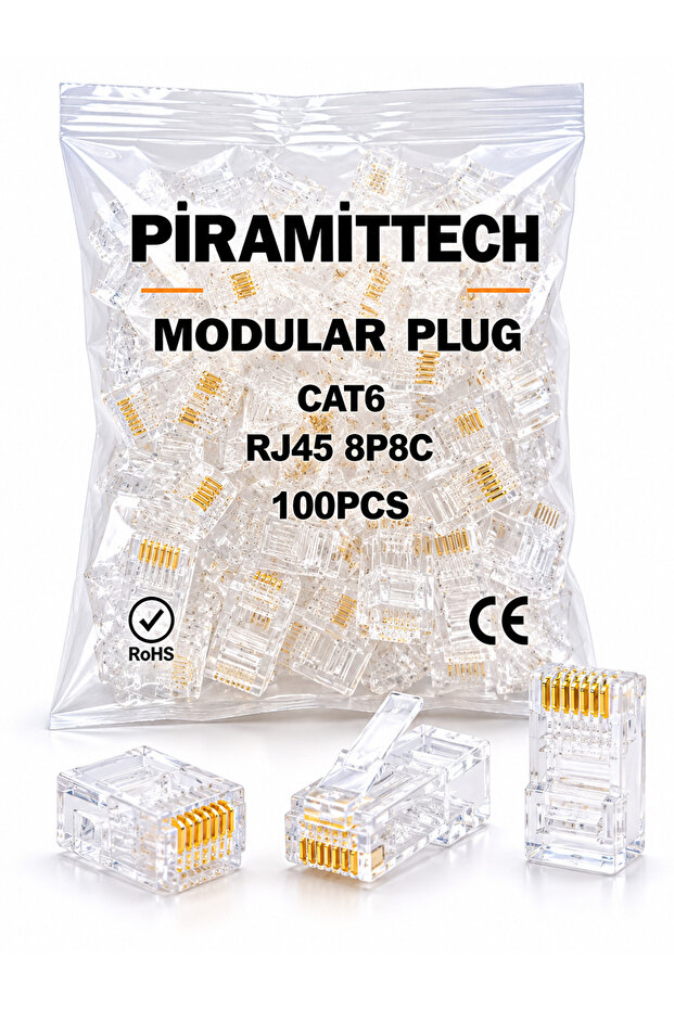 موصل RJ45 Cat6 معياري | موصل إيثرنت 8P8C (100 قطعة)