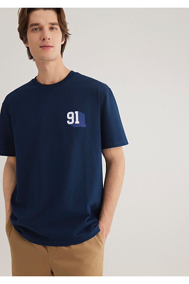Denim Generation Printed Navy Blue T-Shirt Loose Fit / Comfortable Cut 0612479-89353