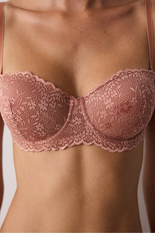 Hellbrauner BH mit Bloom-Spitze und Spitze - 4