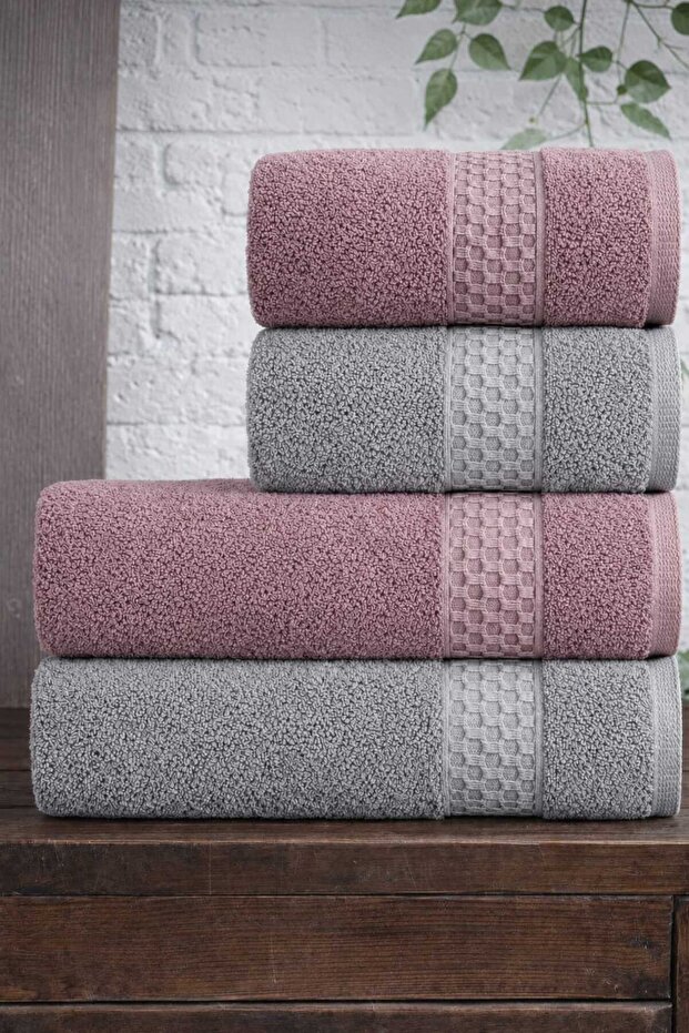 Petek 4-Piece Bath Towel Set - Hand and Face Towels - Dowry - Gift 100% Cotton
