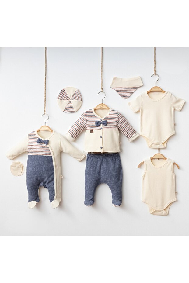 Baby Boy Striped Detail 0-3 Months 8-Piece Newborn Hospital Release Zibin Set