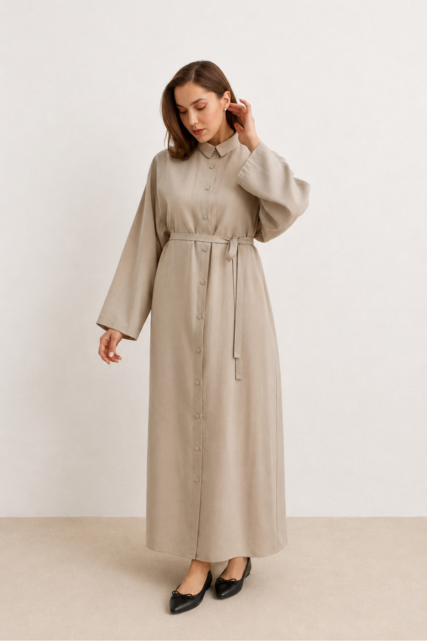 Long Dress with Pockets Beige