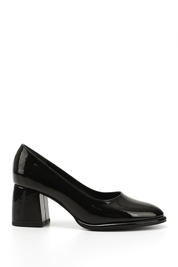 Women's Black Patent Leather Medium Thick Platform Heeled Shoes