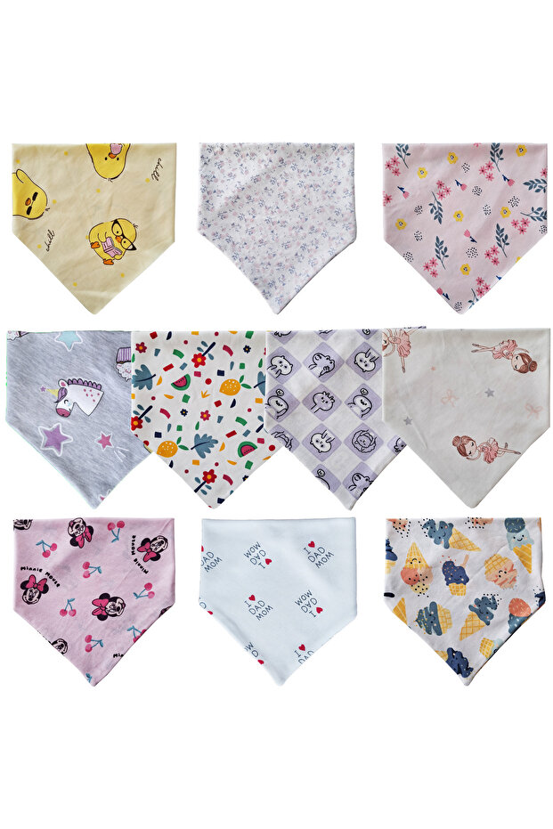 Baby Girl Triangle Scarf Combed Cotton Drool and Feeding Bib 10 Pieces