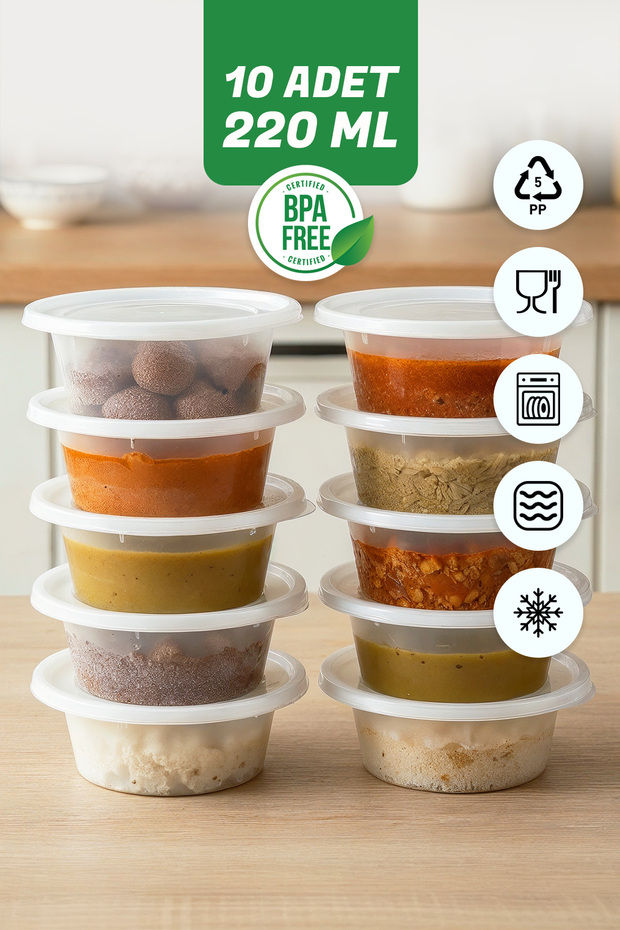 Midi 220 ml Washable Storage Container Set of 10, Suitable for Microwave and Freezer