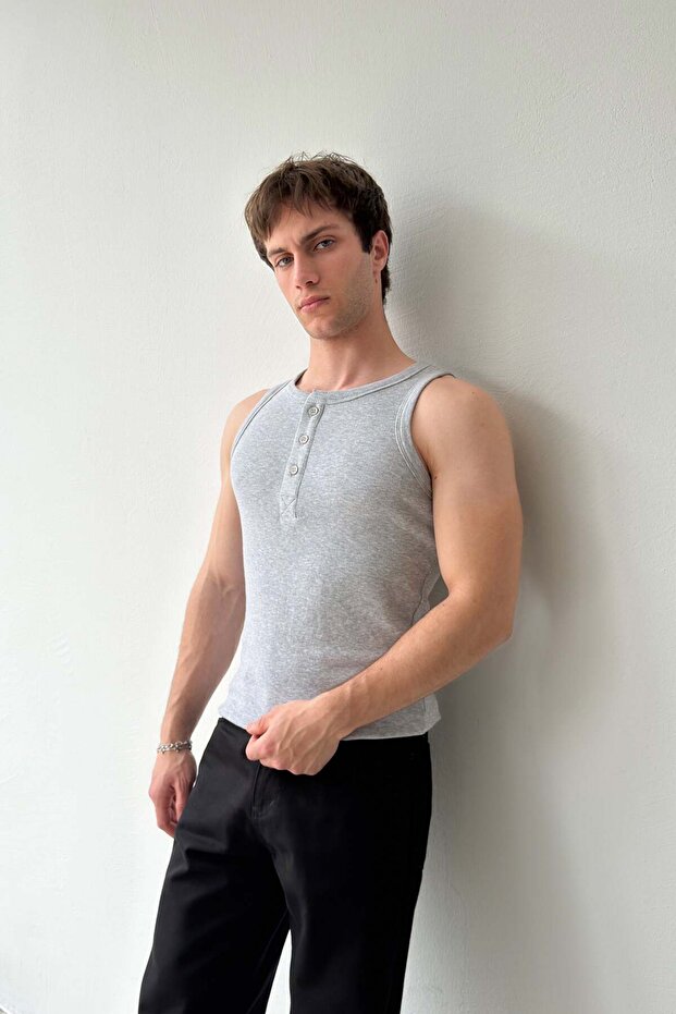 Buttoned Ribbed Tank Top