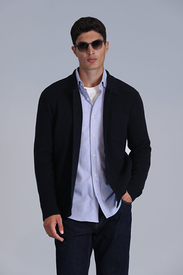 Ανδρική ζακέτα Navy Blue Solid - 5