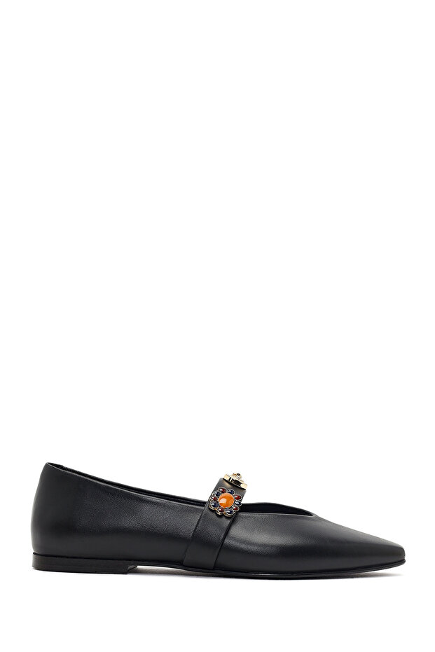 Women's Black Stone Leather Ballerinas 26Pfd201918