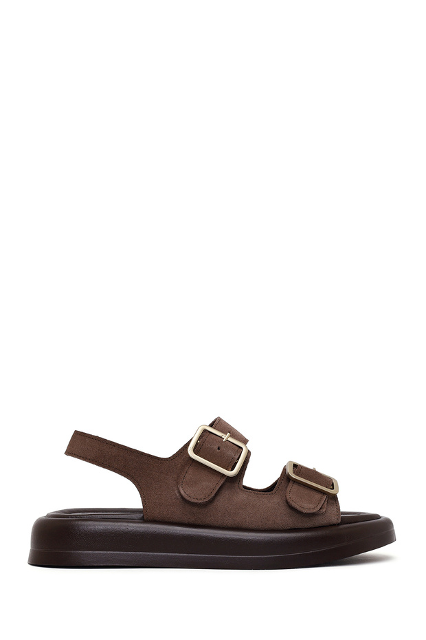 Women's Brown Back Buckle Thick Sole Suede Leather Sandals 26Sfd360710