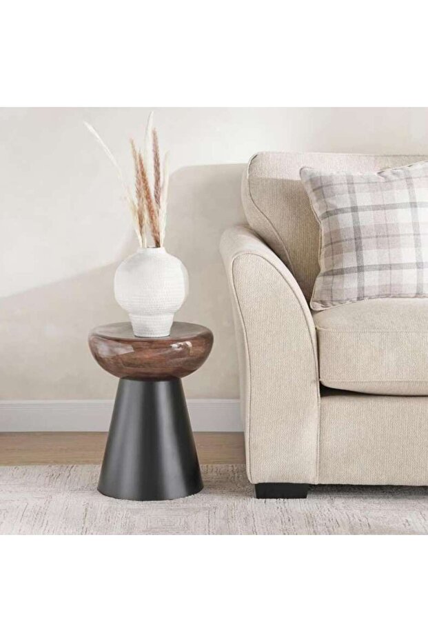 Algen Round End Table Small - Brown & Black