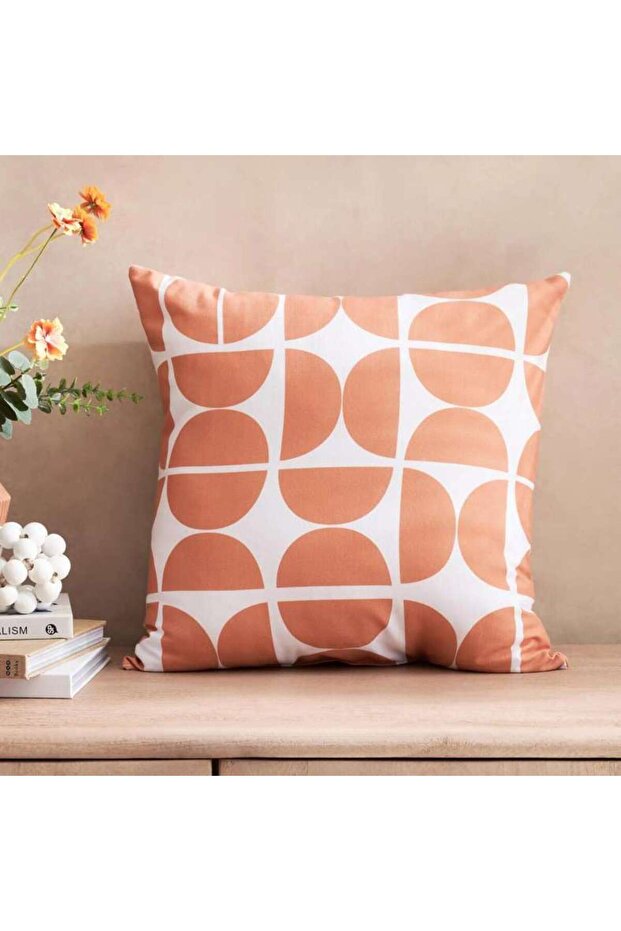 Geometric Printed Filled Cushion 45x45 Cm-rust