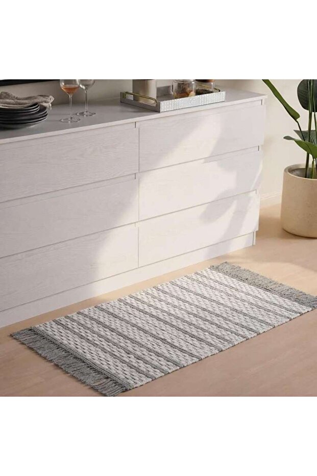 Eileen Recycle Dhurrie With Fringe 60x90cm - Grey