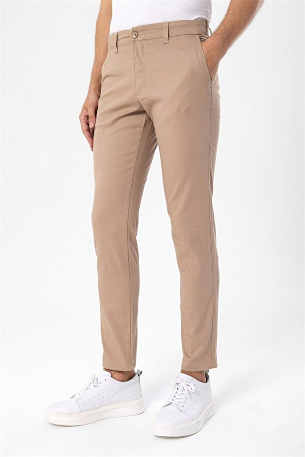 Bej Slim Armürlü Pantolon - 4