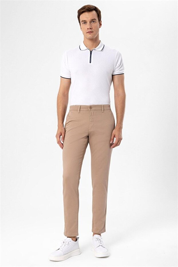 Bej Slim Armürlü Pantolon - 3