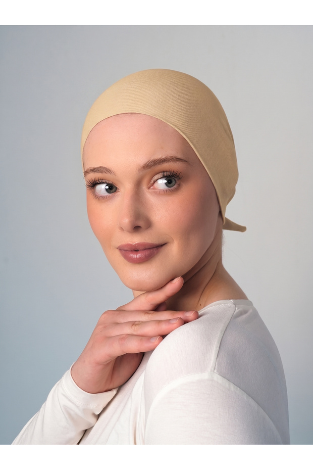 Lycra Comfortable Practical Anti-Sweat Seamless Hijab Bonnet Ready-To-Wear Bonnet - Beige