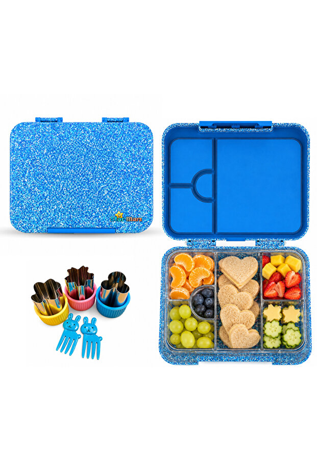 4/6 Compartments Bento Glitter Lunch Box - Blue