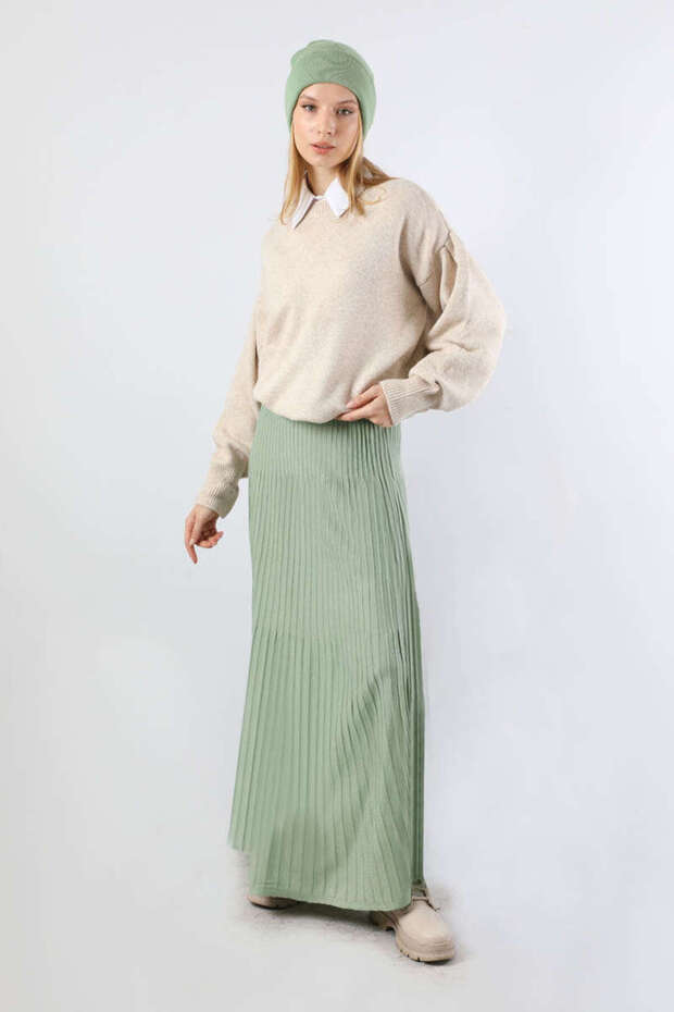 Mint Upright Pleated Knitwear Skirt
