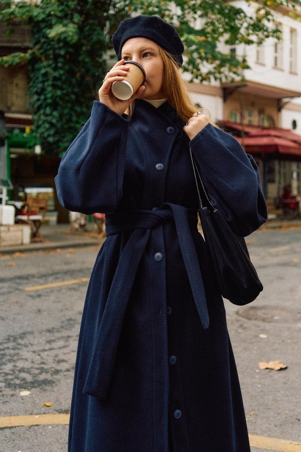 Pens Detailed Coat Navy Blue