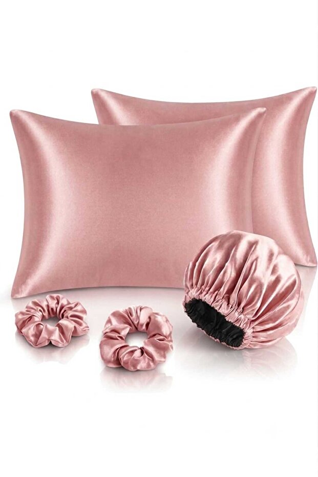 Premium Set Double Silky Satin Pillowcase Buckle and Bonnet Curly Straight Wavy Hair