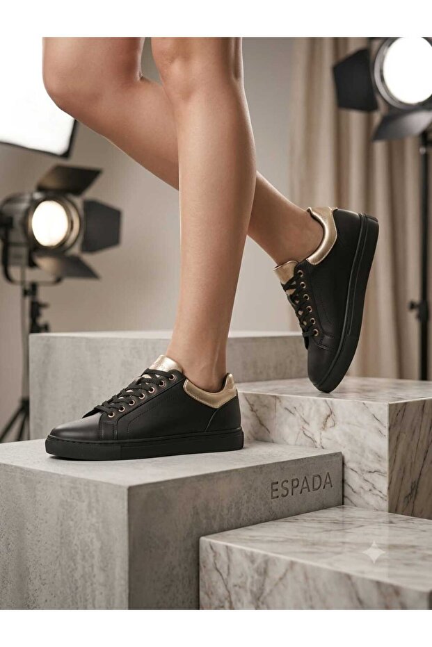 Black Sneakers with Gold Sparkle
