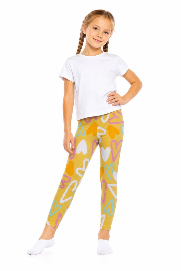 Children's Leggings - Yellow and Colorful Covered Seasonal Lycra Cotton Girls' Leggings