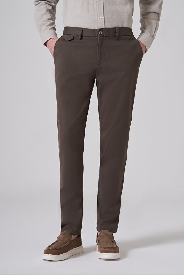 Men's Khaki Cotton Trend Slim Fit Chino Trousers