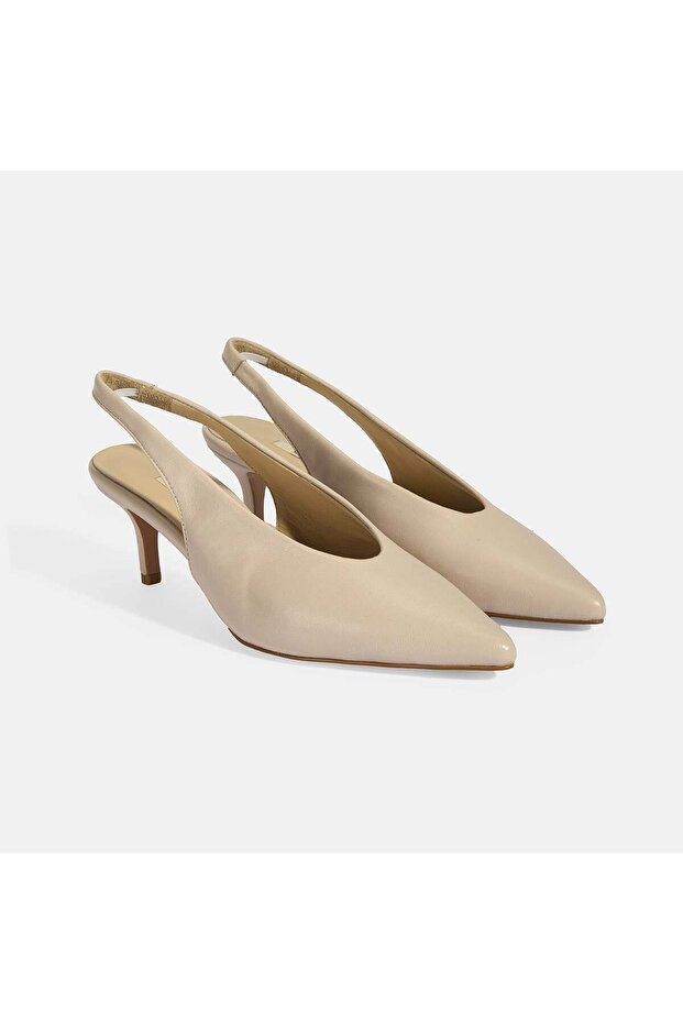 Women's Cream Slingback Leather Heeled Shoes