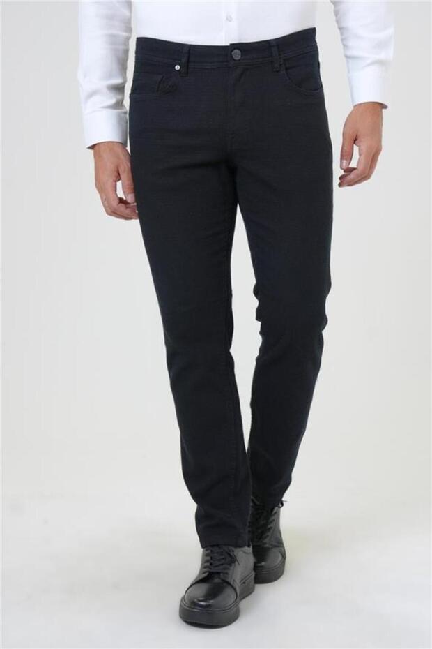 Siyah Slim Armürlü Pantolon - 2