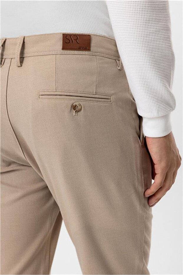 Bej Slim Desenli Pantolon - 4