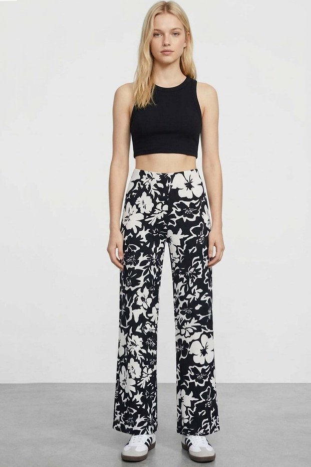 Comfortable Fit High Waist Wide-Leg Viscose Mix Women's Trousers