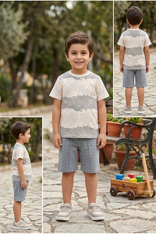 Boy's Shorts Set with Letter Print