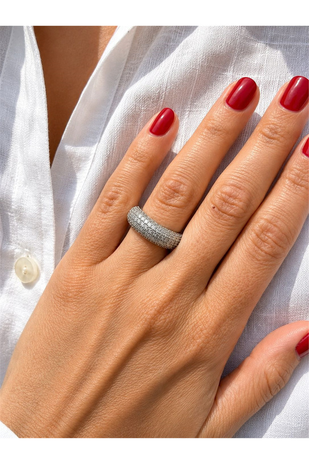 Tamtur Zircon Stone Silver Color Wide Bijouterie Ring | Adjustable Stylish Women's Ring