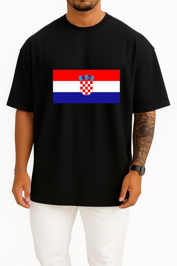 Oversize Flag of Croatia Kingdom of Croatia National Flag Chest Design Unisex T-Shirt